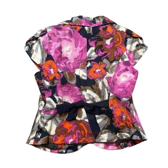 Anthropologie Elevenses Linen Blend Floral Short Cap Sleeve Blazer Size 6 - Picture 3 of 10